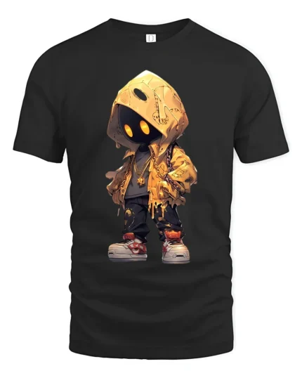 Mystery Hoodie Character Tee Street Style Black T-Shirt - black t-shirt on white background