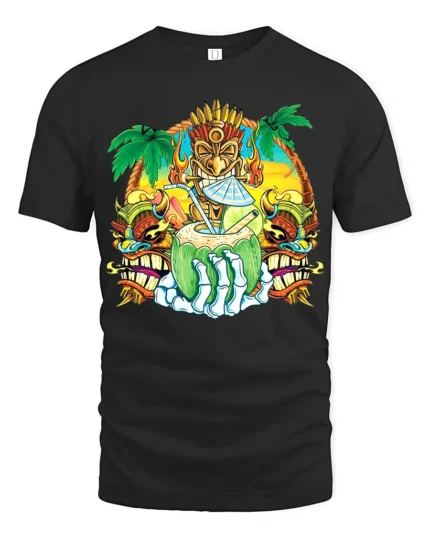 Island Vibes Coconut Tee Tropical Getaway T-Shirt - black t-shirt on white background