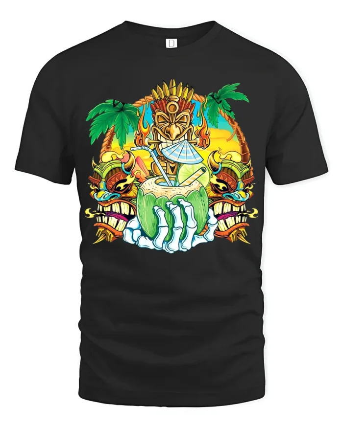 Island Vibes Coconut Tee Tropical Getaway T-Shirt - black t-shirt on white background