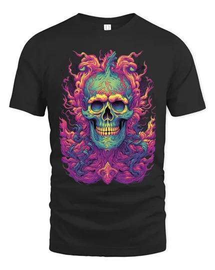 Electric Skull Tee Colorful Skull Face Graphic Tee Now - black t-shirt on white background