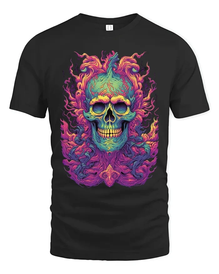 Electric Skull Tee Colorful Skull Face Graphic Tee Now - black t-shirt on white background