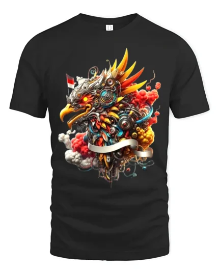 Pancasila Eagle T-Shirt Powerful Asian Bird Art Tee - black t-shirt on white background