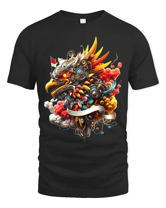 Pancasila Eagle T-Shirt Powerful Asian Bird Art Tee - black t-shirt on white background