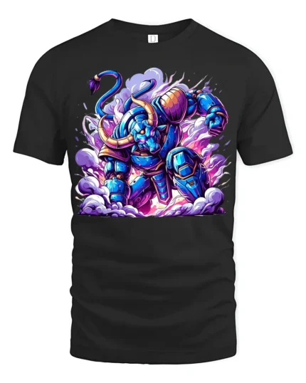 Epic Robotic Minotaur Tee Vibrant Sci-Fi Cotton Shirt - black t-shirt on white background