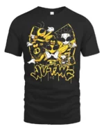 Wu-Twg Inspired T-Shirt Cool Bees and Boombox Graphic Tee - black t-shirt on white background