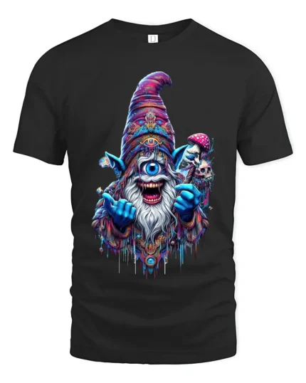 Trippy Wizard Graphic T-Shirt One Eyed Mage Streetwear - black t-shirt on white background