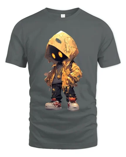 Mystery Hoodie Character Tee Street Style Black T-Shirt - gray t-shirt on white background
