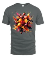 Fruit Splash Tee Colorful Berry Citrus Explosion T-Shirt - gray t-shirt on white background