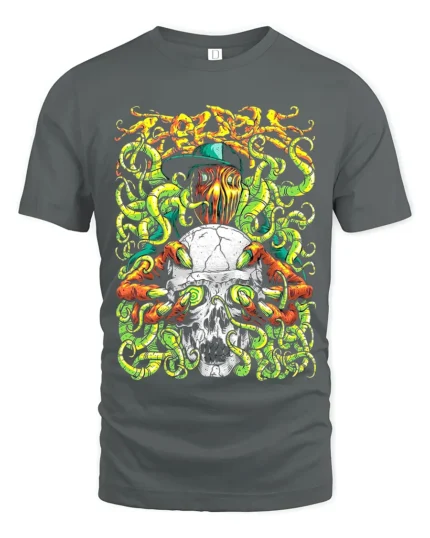 Prodigy Skull Tentacle Tee Music Band Graphic T-Shirt - gray t-shirt on white background