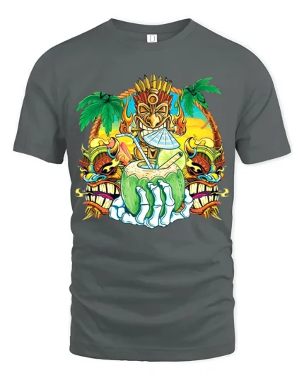 Island Vibes Coconut Tee Tropical Getaway T-Shirt - gray t-shirt on white background