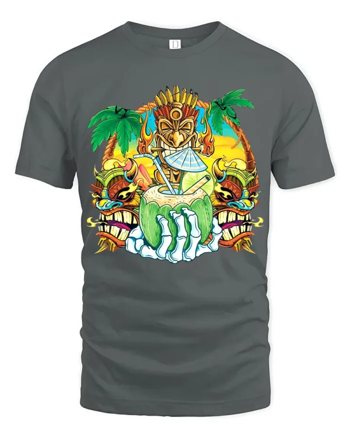 Island Vibes Coconut Tee Tropical Getaway T-Shirt - gray t-shirt on white background