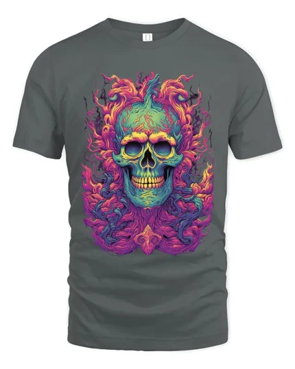 Electric Skull Tee Colorful Skull Face Graphic Tee Now - gray t-shirt on white background