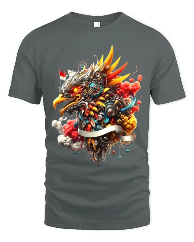 Pancasila Eagle T-Shirt Powerful Asian Bird Art Tee - gray t-shirt on white background