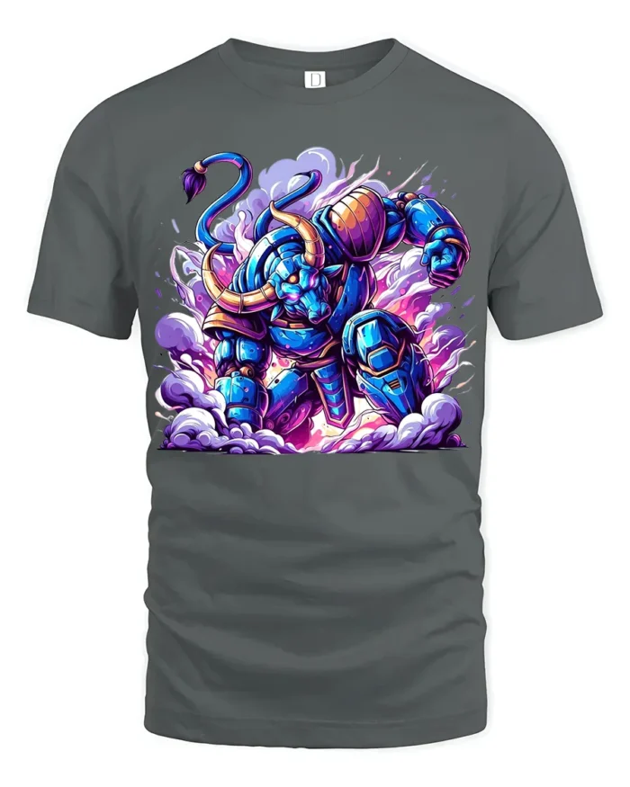 Epic Robotic Minotaur Tee Vibrant Sci-Fi Cotton Shirt - gray t-shirt on white background