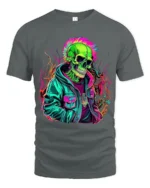 Psychedelic Skull in Jacket Tee Bold Urban Style T-Shirt - gray t-shirt on white background