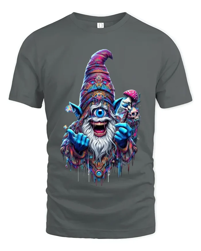 Trippy Wizard Graphic T-Shirt One Eyed Mage Streetwear - gray t-shirt on white background