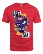 Colorful Angry Skull T-Shirt, Don’t Mad Just Smile Tee - red t-shirt on white background