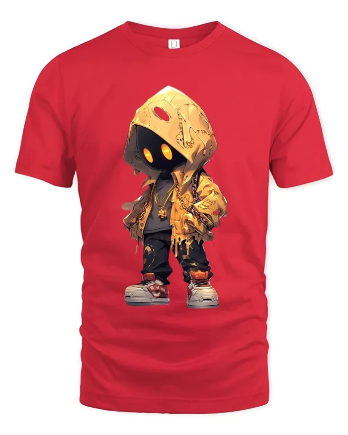 Mystery Hoodie Character Tee Street Style Black T-Shirt - red t-shirt on white background