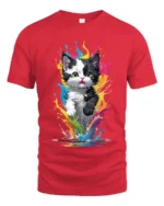 Rainbow Cat T-Shirt Vibrant Kitten Art Design Tee - red t-shirt on white background