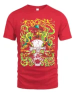 Prodigy Skull Tentacle Tee Music Band Graphic T-Shirt - red t-shirt on white background