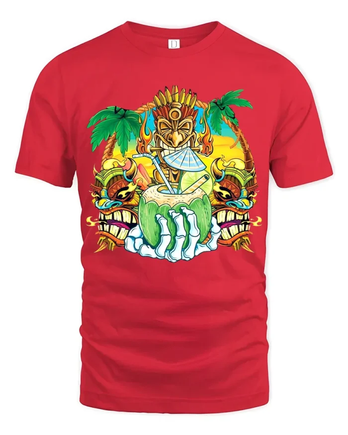 Island Vibes Coconut Tee Tropical Getaway T-Shirt - red t-shirt on white background