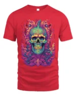Electric Skull Tee Colorful Skull Face Graphic Tee Now - red t-shirt on white background