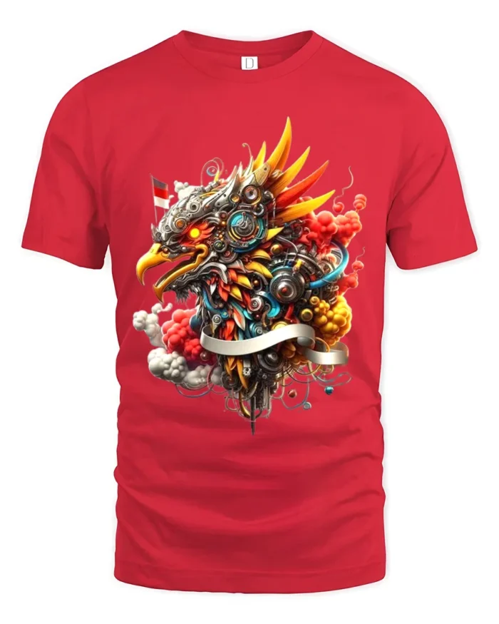 Pancasila Eagle T-Shirt Powerful Asian Bird Art Tee - red t-shirt on white background