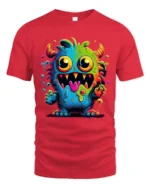 Cute Monster Face Tee Funny Colorful Alien Graphic T-Shirt - red t-shirt on white background