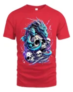Epic Gothic Dragon T-Shirt Skulls Serpent Design Tee - red t-shirt on white background