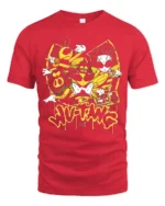 Wu-Twg Inspired T-Shirt Cool Bees and Boombox Graphic Tee - red t-shirt on white background