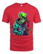Psychedelic Skull in Jacket Tee Bold Urban Style T-Shirt - red t-shirt on white background