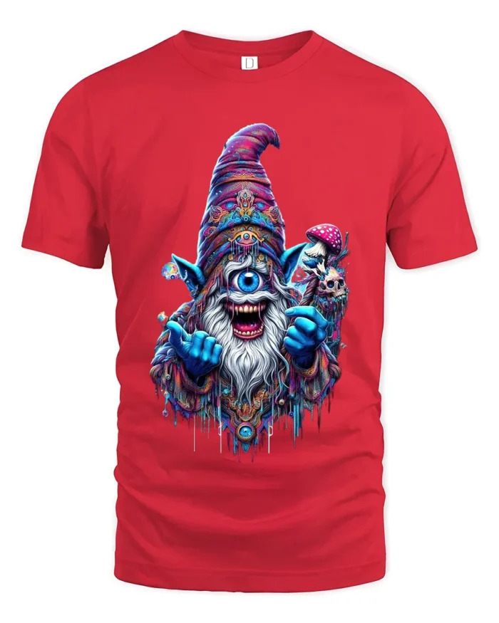 Trippy Wizard Graphic T-Shirt One Eyed Mage Streetwear - red t-shirt on white background