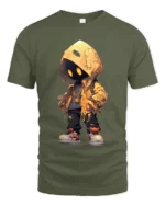 Mystery Hoodie Character Tee Street Style Black T-Shirt - military green t-shirt on white background