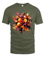 Fruit Splash Tee Colorful Berry Citrus Explosion T-Shirt - military green t-shirt on white background