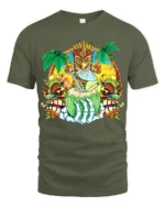 Island Vibes Coconut Tee Tropical Getaway T-Shirt - military green t-shirt on white background