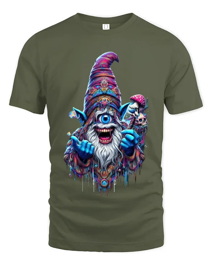 Trippy Wizard Graphic T-Shirt One Eyed Mage Streetwear - military green t-shirt on white background