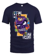 Colorful Angry Skull T-Shirt, Don’t Mad Just Smile Tee - navy t-shirt on white background