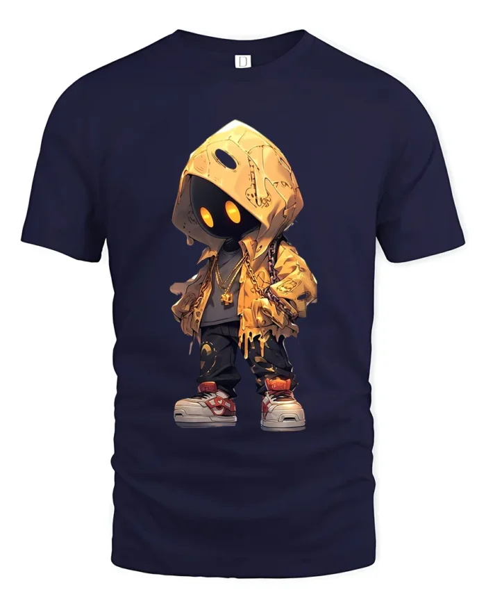 Mystery Hoodie Character Tee Street Style Black T-Shirt - navy t-shirt on white background