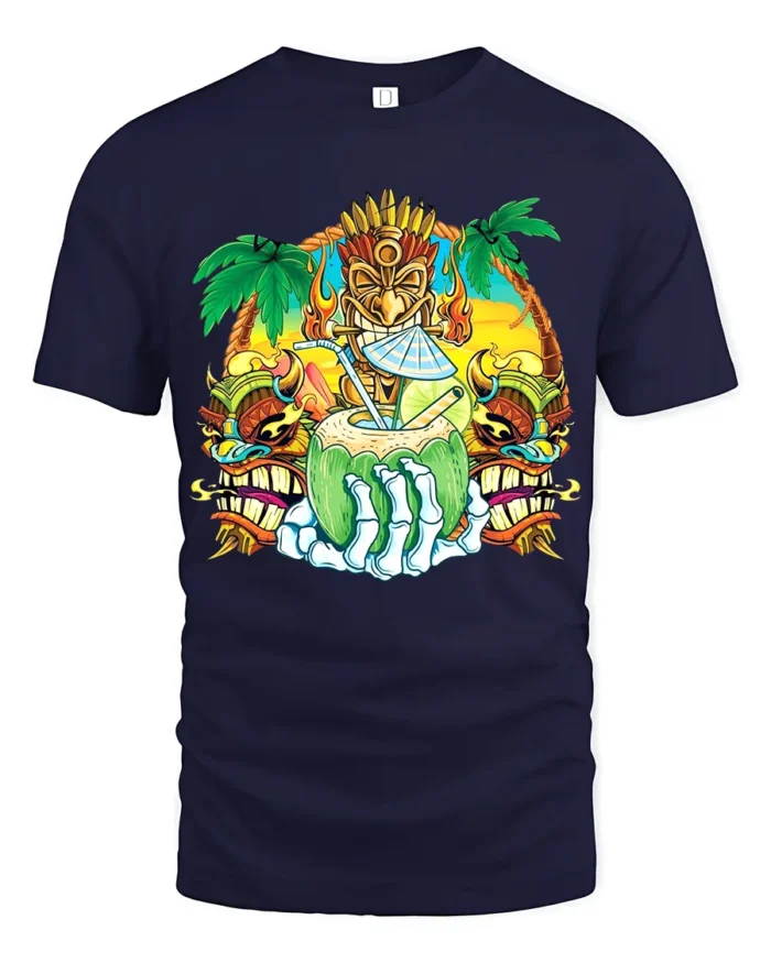 Island Vibes Coconut Tee Tropical Getaway T-Shirt - navy t-shirt on white background