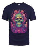 Electric Skull Tee Colorful Skull Face Graphic Tee Now - navy t-shirt on white background