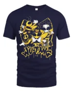 Wu-Twg Inspired T-Shirt Cool Bees and Boombox Graphic Tee - navy t-shirt on white background