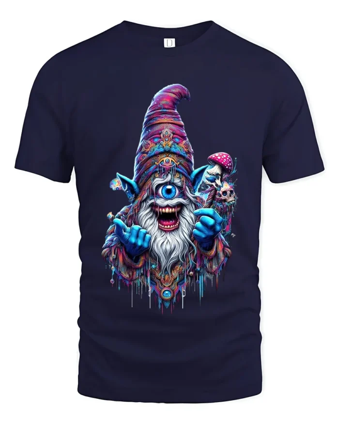 Trippy Wizard Graphic T-Shirt One Eyed Mage Streetwear - navy t-shirt on white background