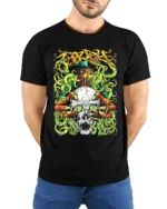 Prodigy Skull Tentacle Tee Music Band Graphic T-Shirt - model wearing black shirt, hands behind back
