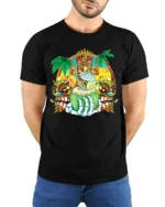 Island Vibes Coconut Tee Tropical Getaway T-Shirt - model wearing black shirt, hands behind back