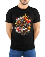 Pancasila Eagle T-Shirt Powerful Asian Bird Art Tee - model wearing black shirt, hands behind back