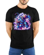 Epic Robotic Minotaur Tee Vibrant Sci-Fi Cotton Shirt - model wearing black shirt, hands behind back