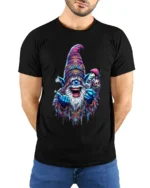 Trippy Wizard Graphic T-Shirt One Eyed Mage Streetwear - model wearing black shirt, hands behind back