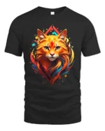 Radiant Cat Face Tee Artistic Feline Lover T-Shirt - black t-shirt on white background