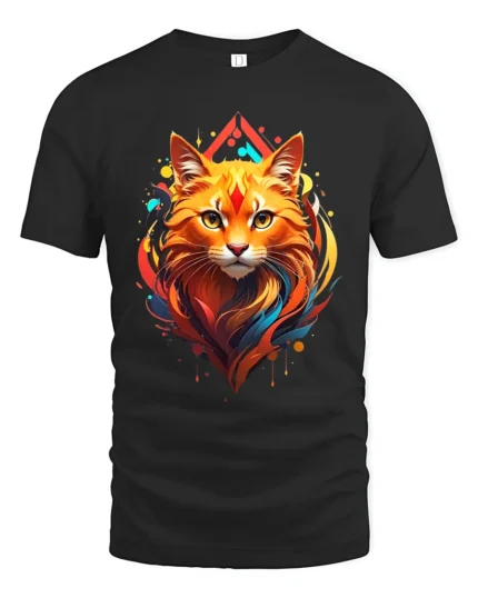Radiant Cat Face Tee Artistic Feline Lover T-Shirt - black t-shirt on white background