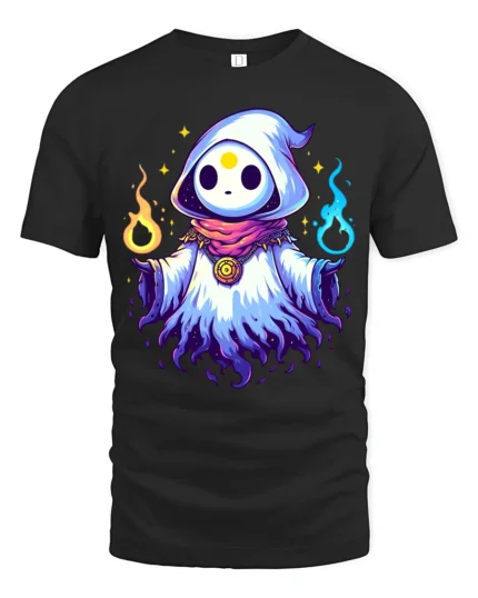 Cute Magic Hood Tee Whimsical Sorcerer Graphic T-Shirt - black t-shirt on white background